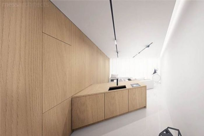 Скрытая в шкафу кухня. Фото: студия Mess Architect
