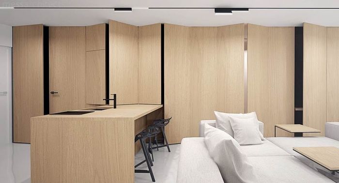 Скрытая в шкафу кухня. Фото: студия Mess Architect