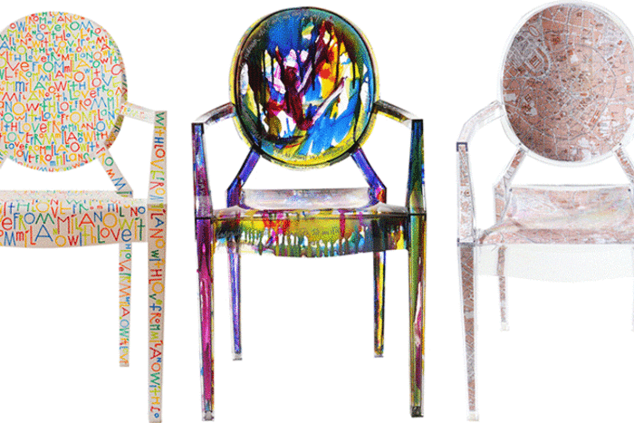 Лимитированная серия стульев Louis Ghost, выпущенная в рамках проекта Kartell Loves Milano.