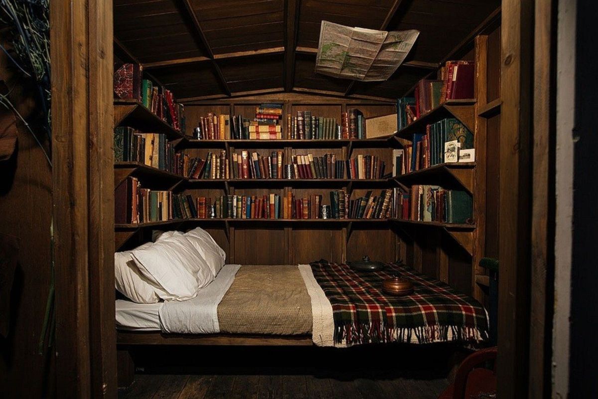 Уютная комната с книжными полками