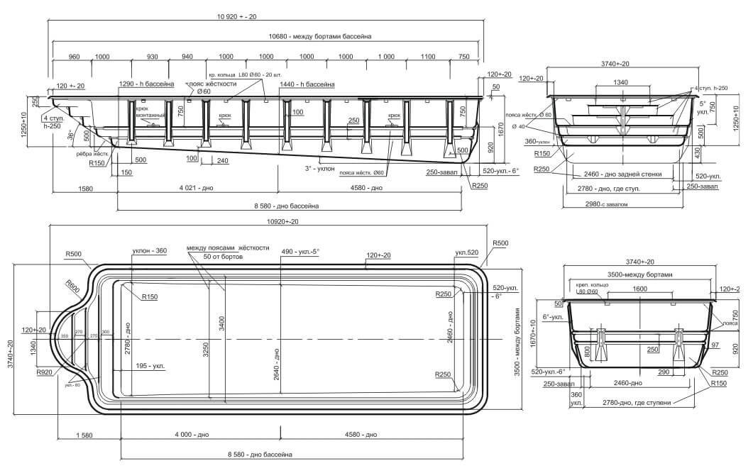 Бассейн бетонный своими руками чертежи