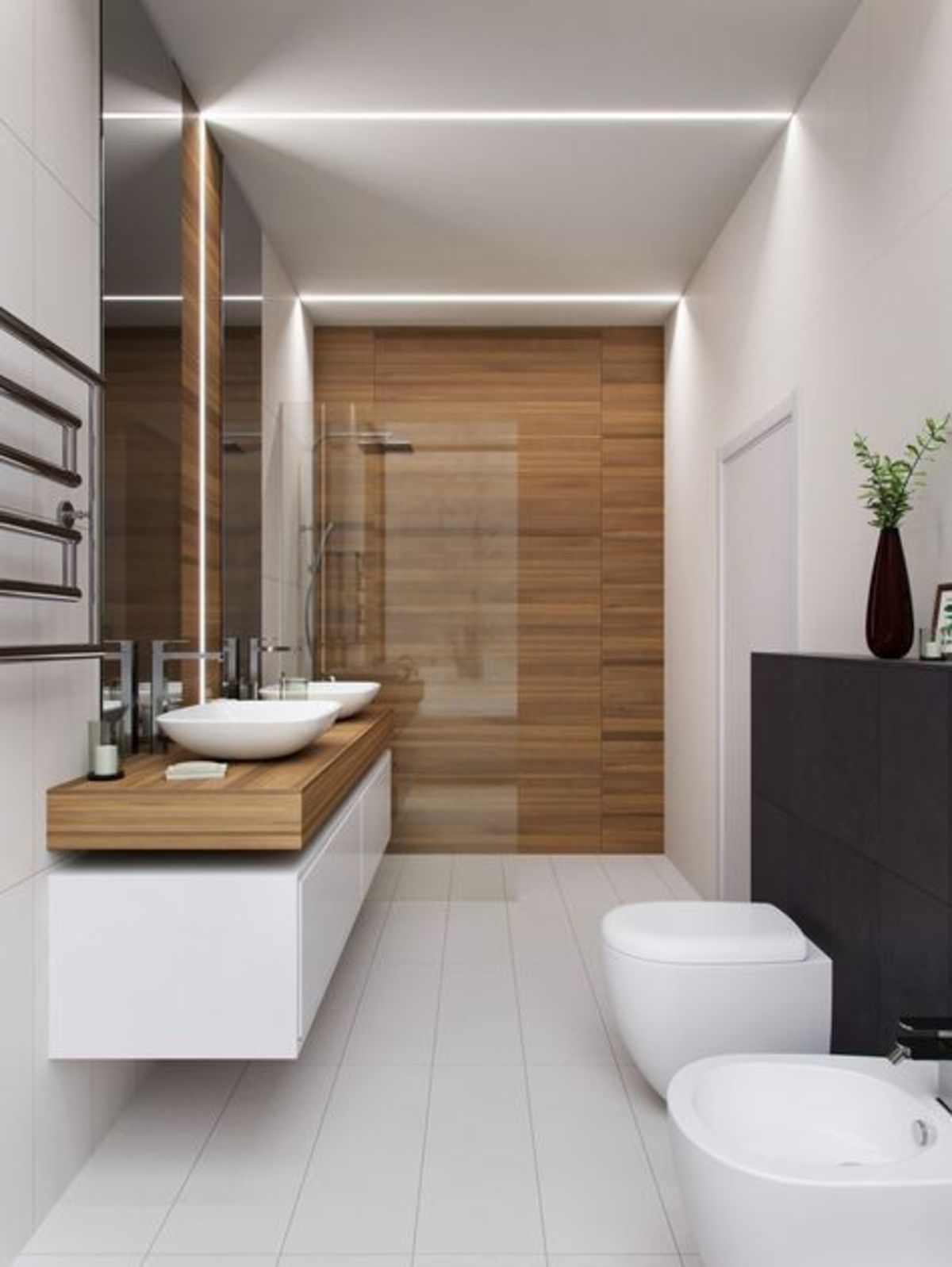 Дизайн интерьера узкой ванной комнаты